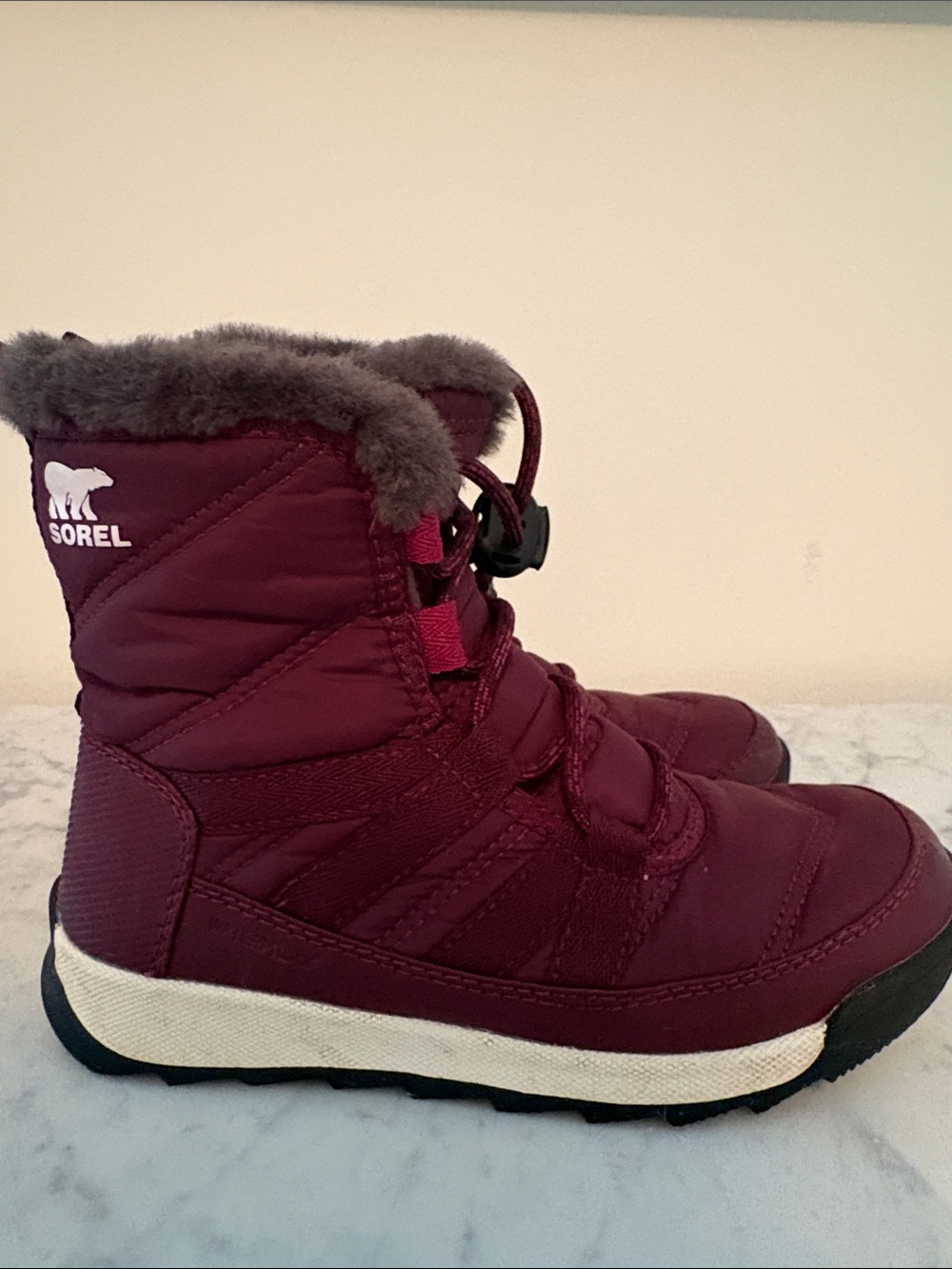 Sorel Kids Burgundy Winter Boots with Faux-Fur Collar